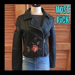 🔥New🔥 Studded & Embroidered faux leather motorcycle jacket  it’s fabulous!!!